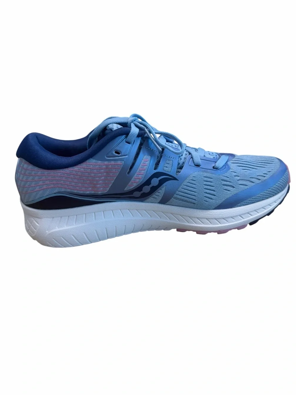 Cushioned Running Sneakers Women 9 Saucony Ride ISO Blue Pink EVERUN